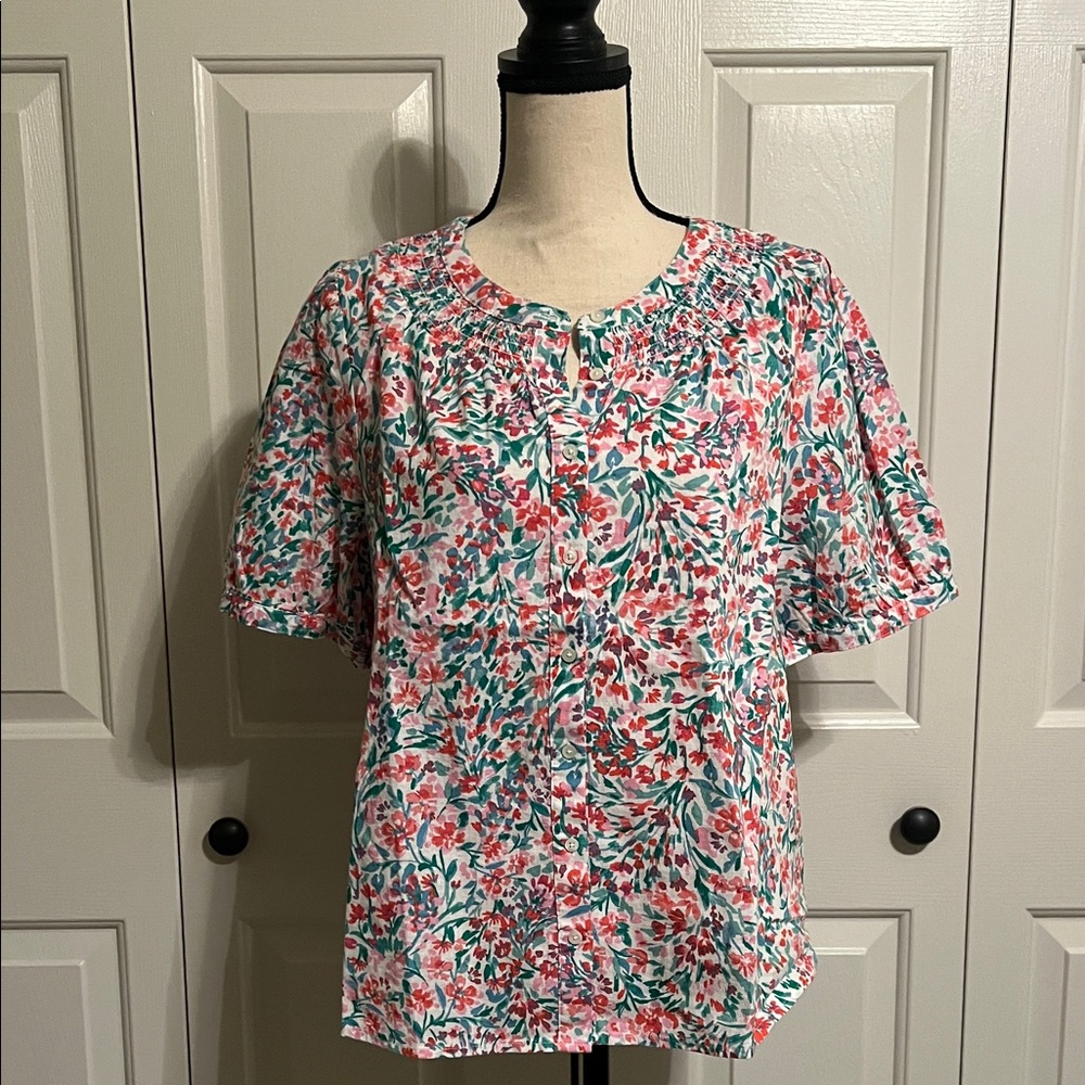 NWT, J.CREW FLORAL, SHORT SLEEVE TOP, COTTON/LINEN SIZE L - Picture 3 of 10